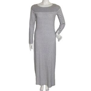 TOMMY BAHAMA Maxi Dress, S, Grey/White Stripes, Long sleeve, Vent, Cotton